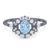 Art Deco Oval Natural Stone Flower Ring