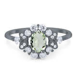 Art Deco Oval Natural Stone Flower Ring