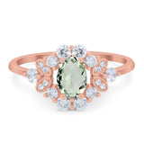 Art Deco Oval Natural Stone Flower Ring