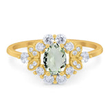 Art Deco Oval Natural Stone Flower Ring