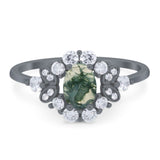 Art Deco Oval Natural Stone Flower Ring