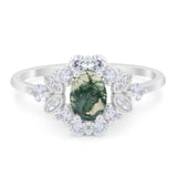 Art Deco Oval Natural Stone Flower Ring