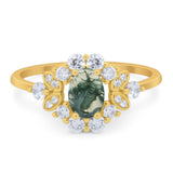 Art Deco Oval Natural Stone Flower Ring