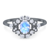 Art Deco Oval Natural Stone Flower Ring