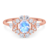 Art Deco Oval Natural Stone Flower Ring