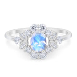 Art Deco Oval Natural Stone Flower Ring