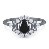 Art Deco Oval Natural Stone Flower Ring