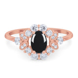 Art Deco Oval Natural Stone Flower Ring