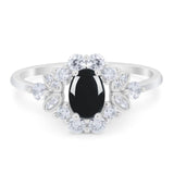 Art Deco Oval Natural Stone Flower Ring