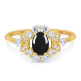 Art Deco Oval Natural Stone Flower Ring