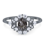 Art Deco Oval Natural Stone Flower Ring