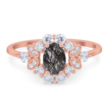 Art Deco Oval Natural Stone Flower Ring