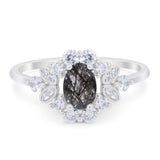 Art Deco Oval Natural Stone Flower Ring