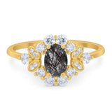 Art Deco Oval Natural Stone Flower Ring