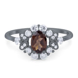 Art Deco Oval Natural Stone Flower Ring
