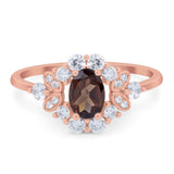 Art Deco Oval Natural Stone Flower Ring