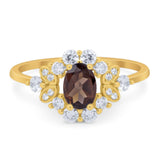 Art Deco Oval Natural Stone Flower Ring