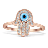 Hand Of Hamsa 13mm Evil Eye Cubic Zirconia Ring 925 Sterling Silver