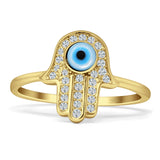 Hand Of Hamsa 13mm Evil Eye Cubic Zirconia Ring 925 Sterling Silver