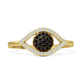 Evil Eye Ring Good Luck Cluster Black CZ 925 Sterling Silver