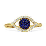 Evil Eye Ring Good Luck Cluster Blue Sapphire CZ 925 Sterling Silver