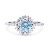 Art Deco Round Natural Aquamarine Floral Halo Ring 925 Sterling Silver