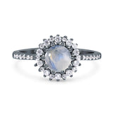 Floral Art Deco Round Natural Stone Ring