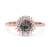 Floral Art Deco Round Natural Stone Ring