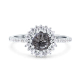 Floral Art Deco Round Natural Stone Ring