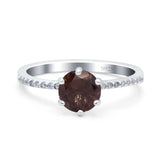 Art Deco Round Natural Chocolate Smoky Quartz Wedding Ring 925 Sterling Silver