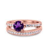 Two Piece Round Natural Stone Bridal Ring