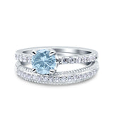 Two Piece Round Natural Aquamarine Half Eternity Band 925 Sterling Silver