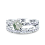 Two Piece Round Natural Stone Bridal Ring