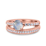 Two Piece Round Natural Stone Bridal Ring