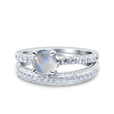 Two Piece Round Natural Stone Bridal Ring