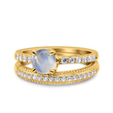 Two Piece Round Natural Stone Bridal Ring