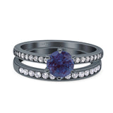 Art Deco Round Natural Stone Wedding Set Ring