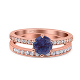 Art Deco Round Natural Stone Wedding Set Ring