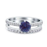 Two Piece Round Lab Alexandrite Bridal Ring 925 Sterling Silver
