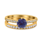 Art Deco Round Natural Stone Wedding Set Ring