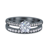 Art Deco Round Natural Stone Wedding Set Ring