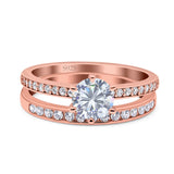 Art Deco Round Natural Stone Wedding Set Ring