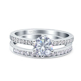 Art Deco Round Natural Stone Wedding Set Ring