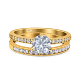Art Deco Round Natural Stone Wedding Set Ring