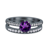 Art Deco Round Natural Stone Wedding Set Ring
