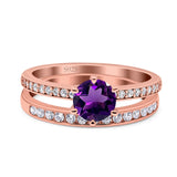 Art Deco Round Natural Stone Wedding Set Ring