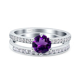 Art Deco Round Natural Stone Wedding Set Ring