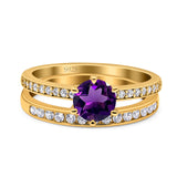 Art Deco Round Natural Stone Wedding Set Ring