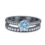 Art Deco Round Natural Stone Wedding Set Ring