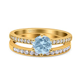 Art Deco Round Natural Stone Wedding Set Ring